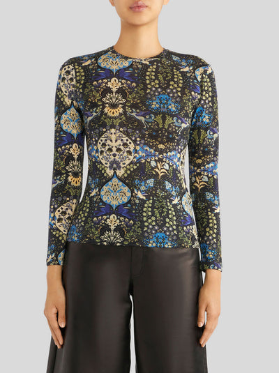 JERSEY JUMPER WITH FLORAL PRINT AND PEGASO - Black Multi