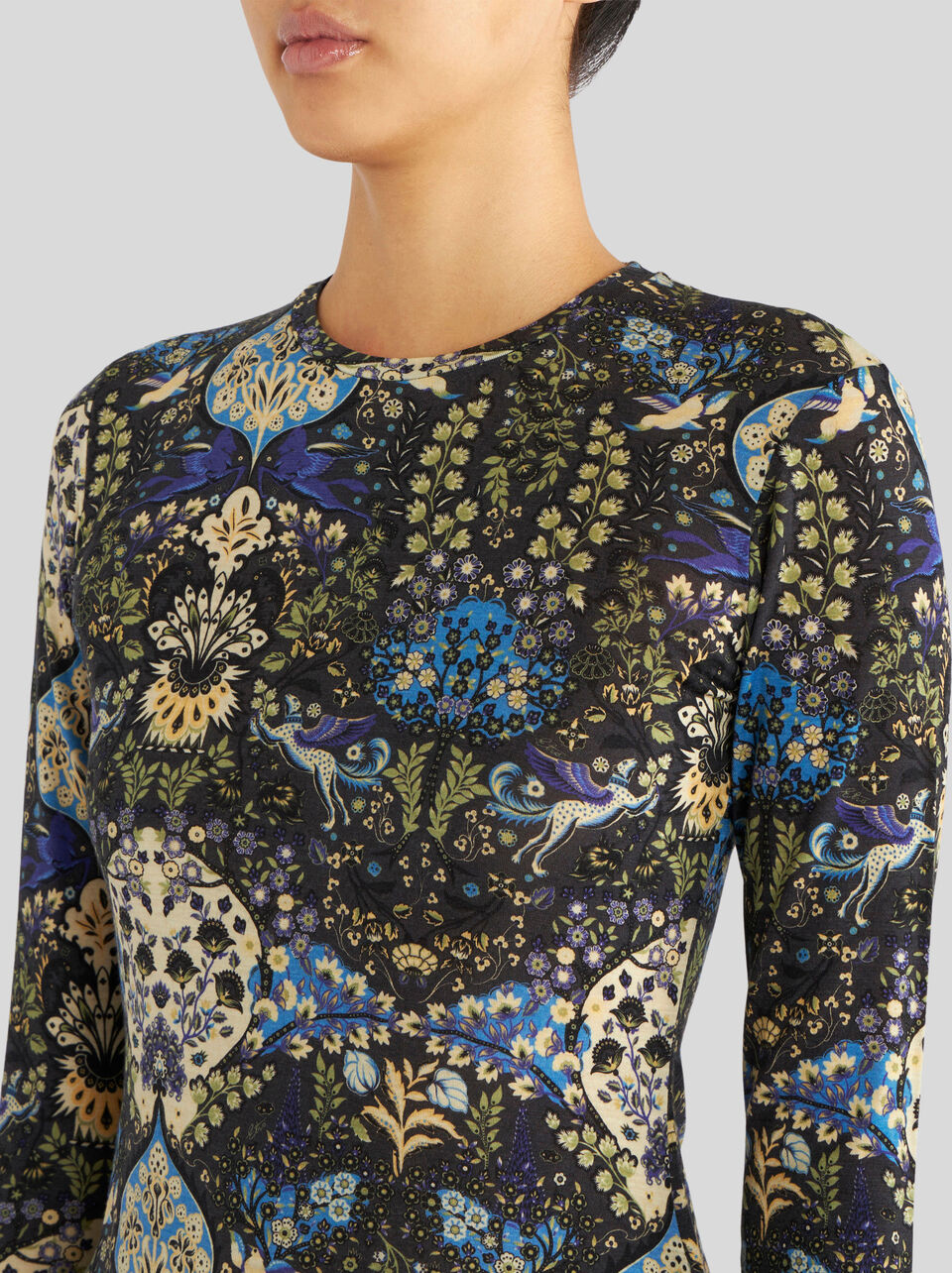 JERSEY JUMPER WITH FLORAL PRINT AND PEGASO - Black Multi