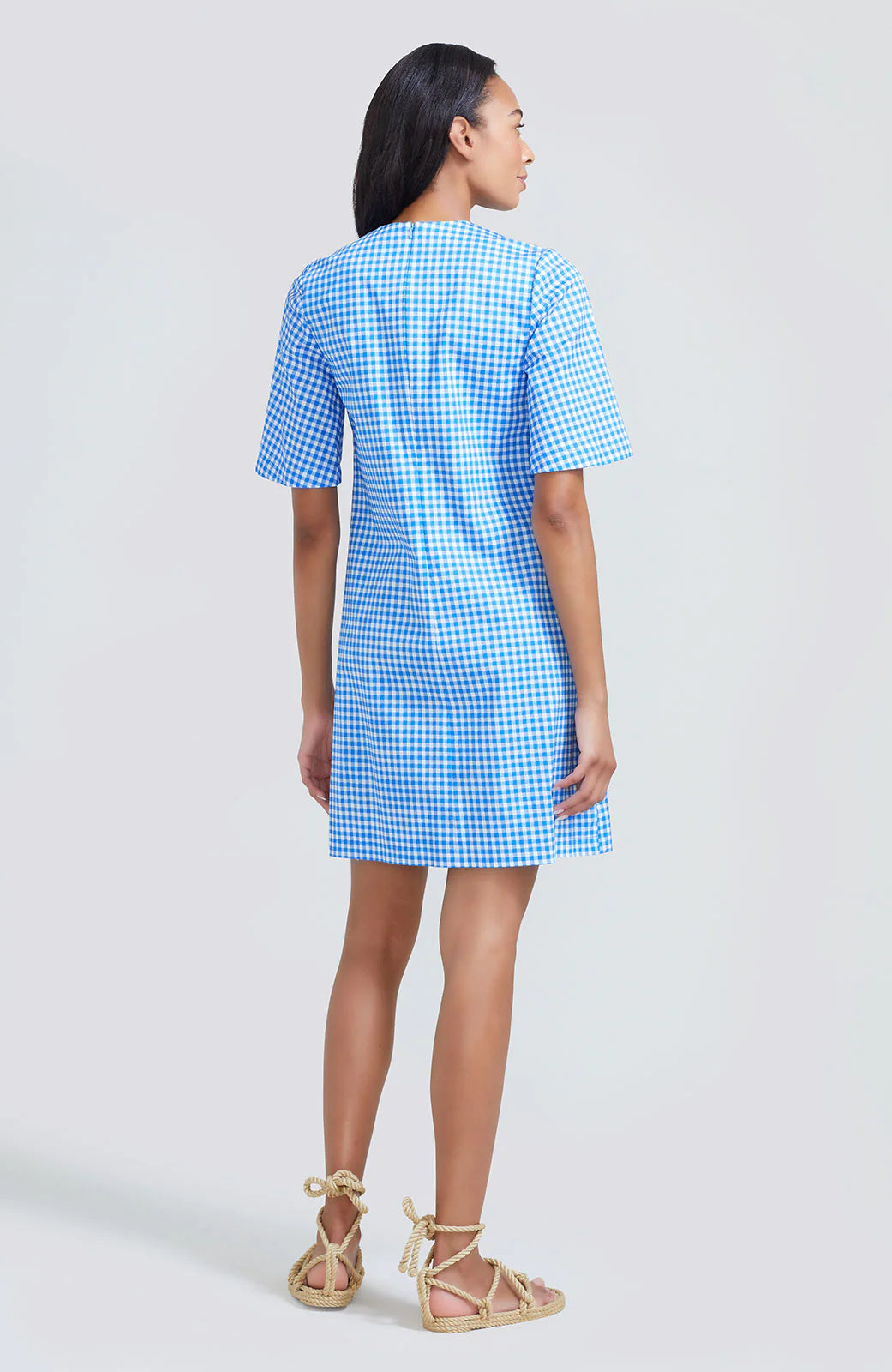TULIP PRINTED GINGHAM TUNIC DRESS - Sky