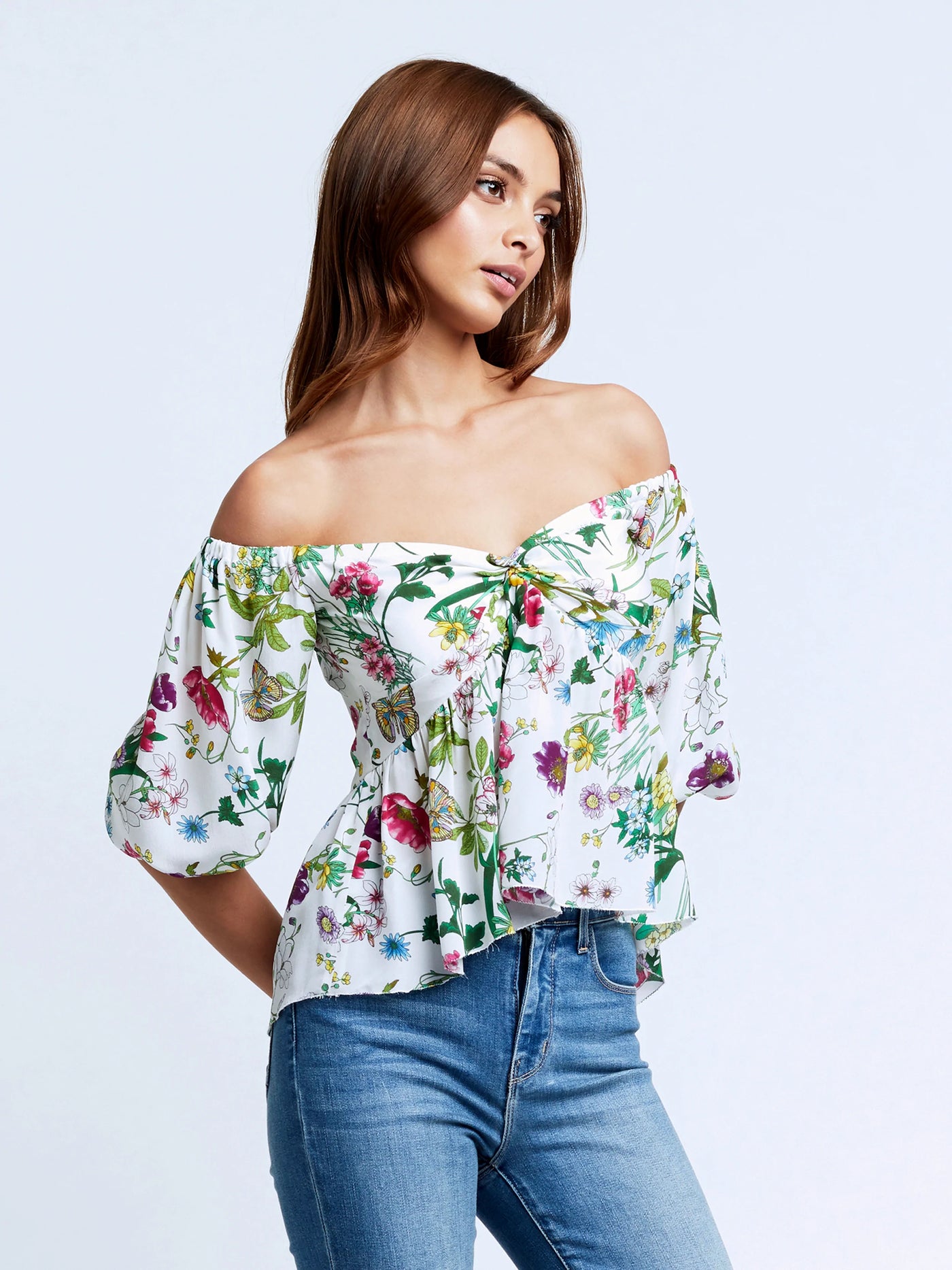 Elena Blouse - White Multi Botantical