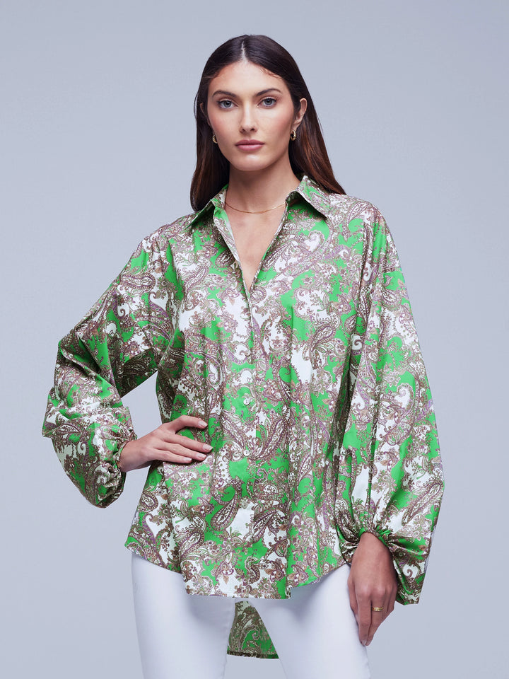 Mickey Tunic Blouse - Grass Green Multi Small Paisley