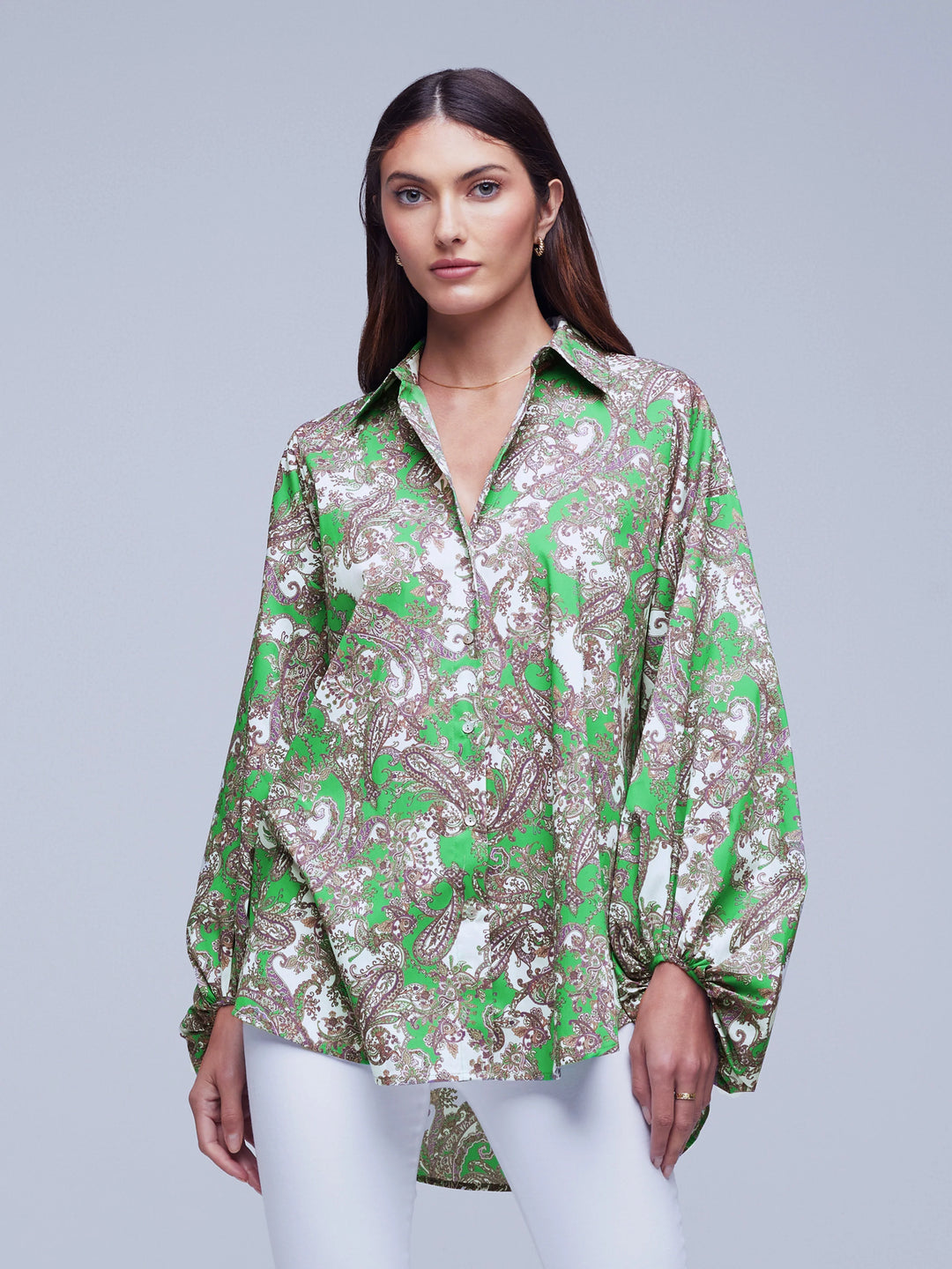 Mickey Tunic Blouse - Grass Green Multi Small Paisley