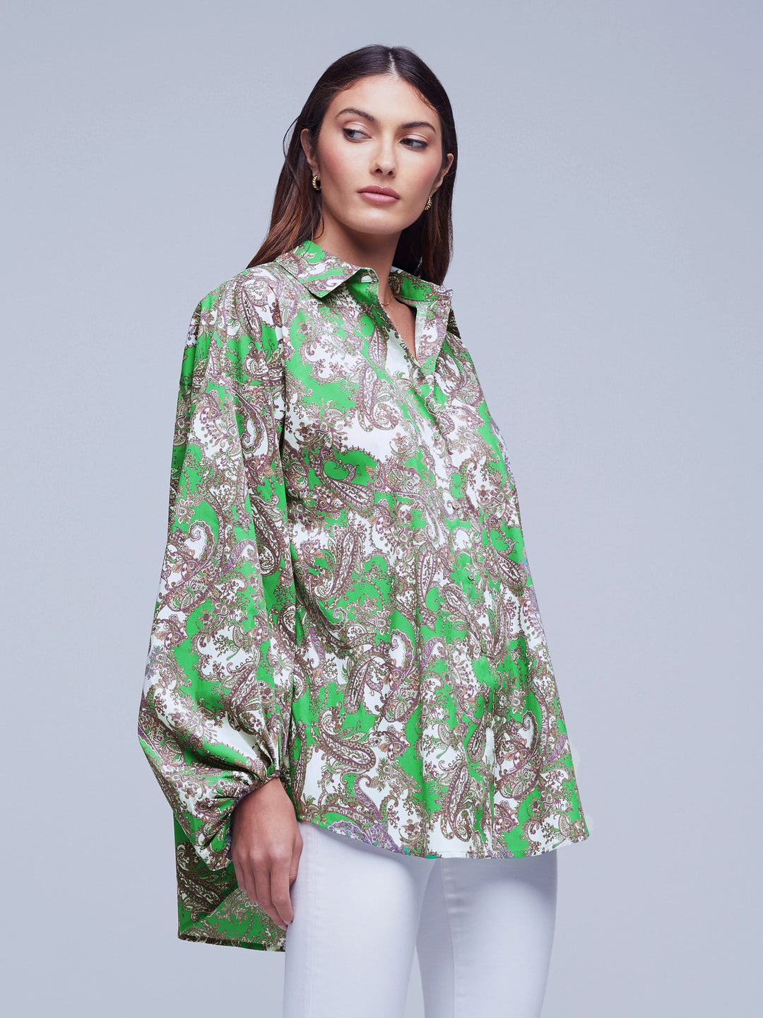 Mickey Tunic Blouse - Grass Green Multi Small Paisley