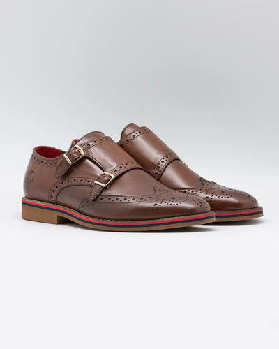 Leather Double-Buckle Shoe - Brown