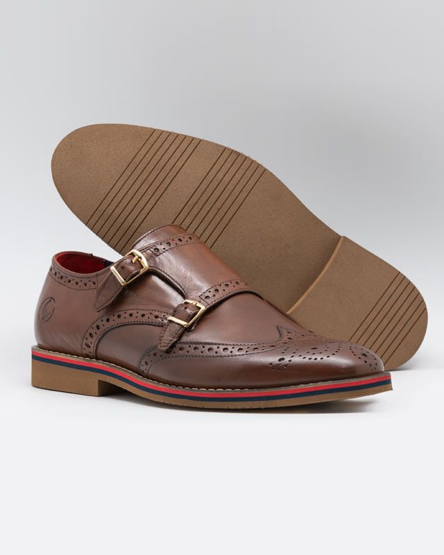 Leather Double-Buckle Shoe - Brown