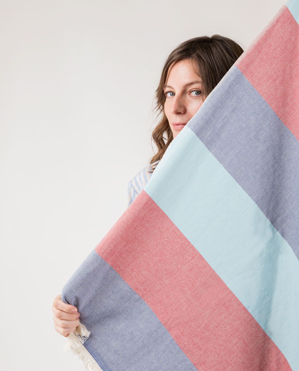 Navy Blue Red Striped Towel - Blue/Navy/Red