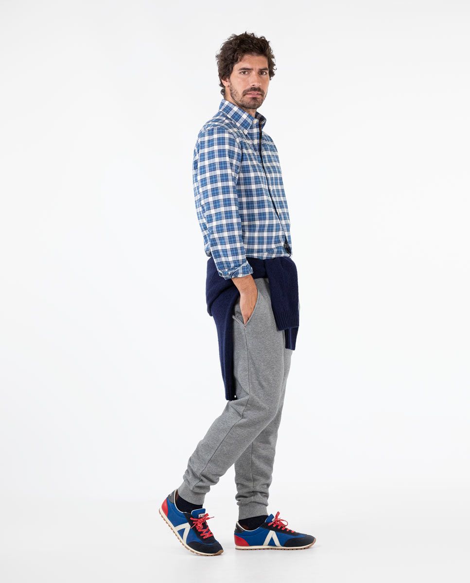 Plaid Basket Weave Shirt - Navy Blue