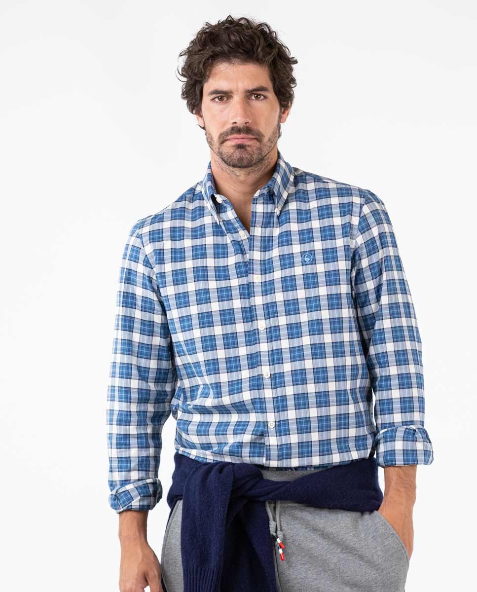 Plaid Basket Weave Shirt - Navy Blue
