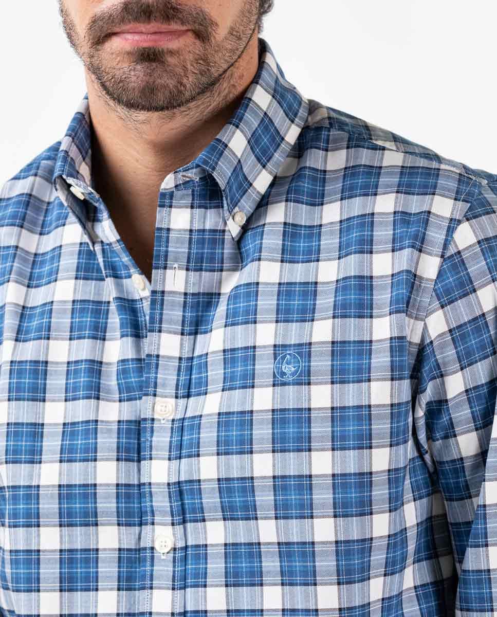 Plaid Basket Weave Shirt - Navy Blue