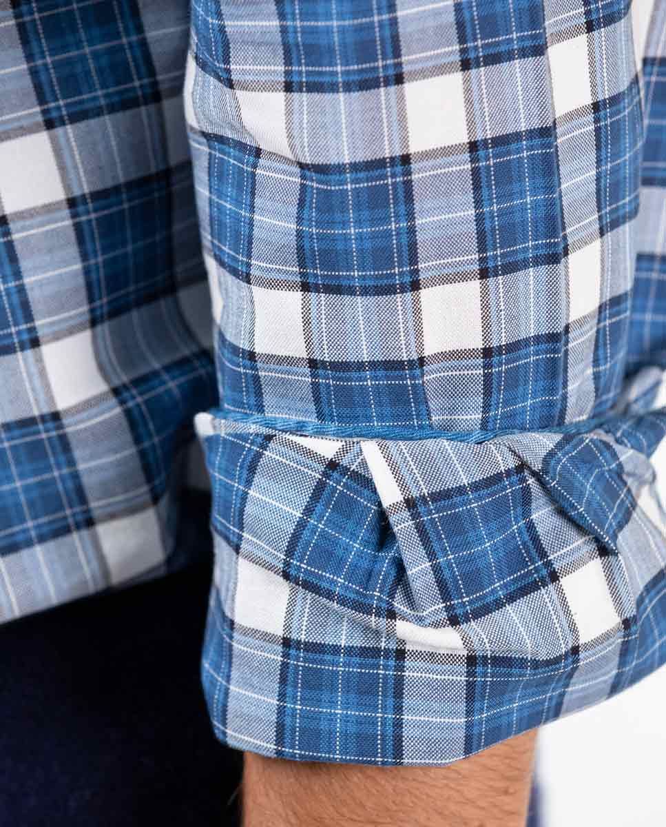 Plaid Basket Weave Shirt - Navy Blue