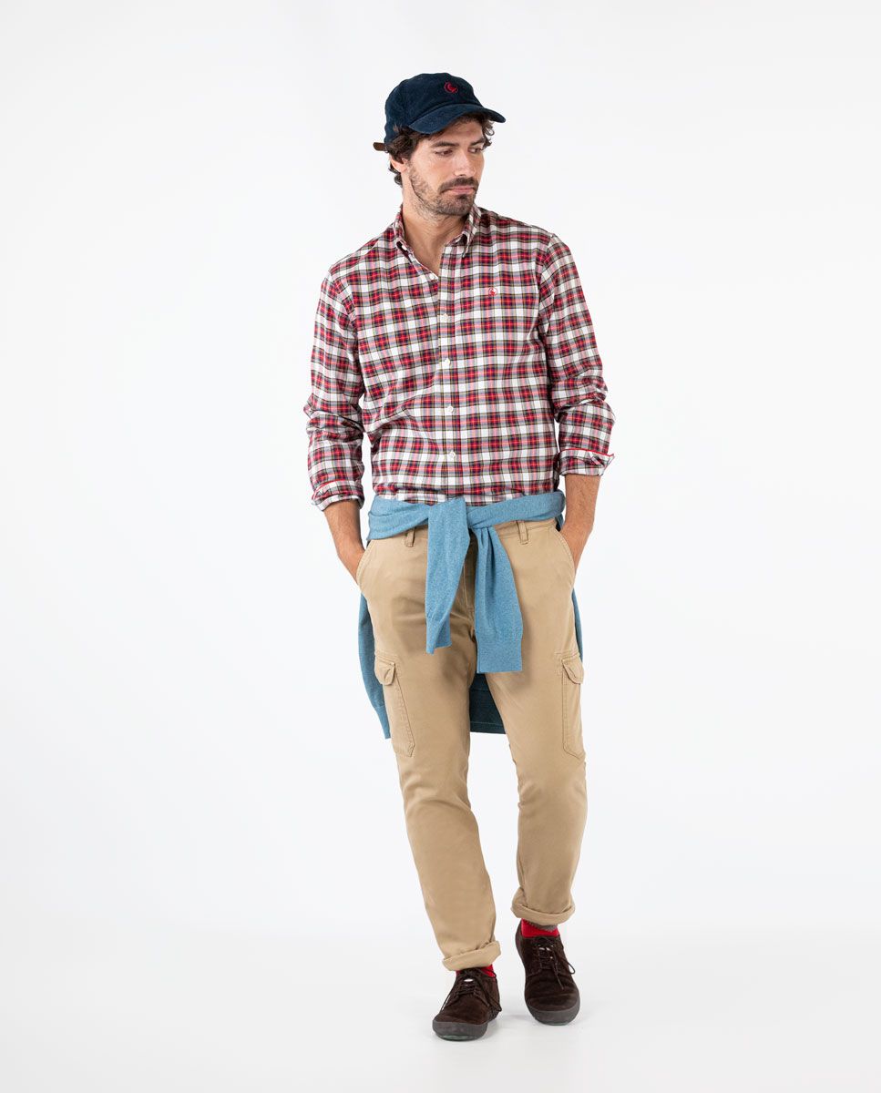 Plaid Basket Weave Shirt - Red/Navy