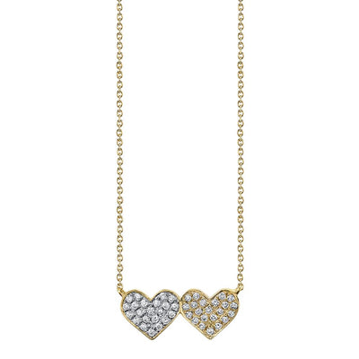 Gold & Diamond Medium Double Heart Necklace - 14k Yellow Gold