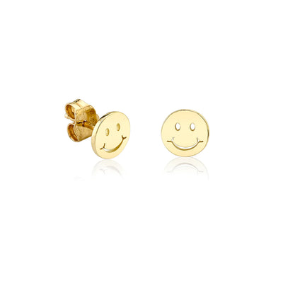 14k TINY HAPPY FACE STUDS - Yellow Gold