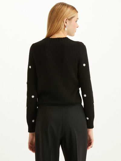 PEARL EMBROIDERED COTTON PULLOVER - Black