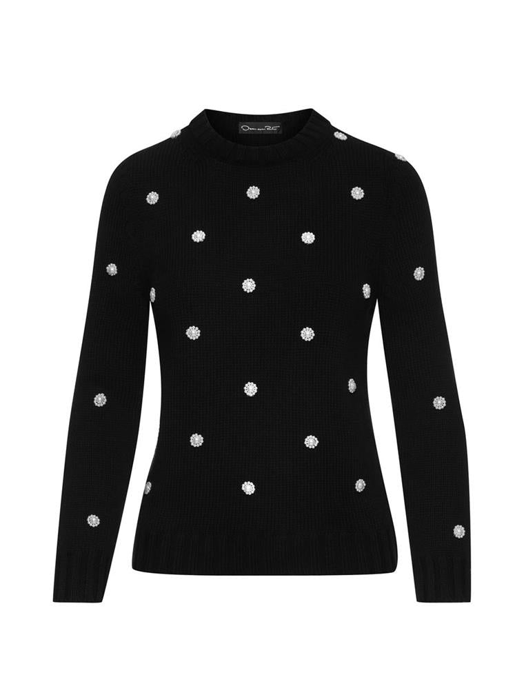 PEARL EMBROIDERED COTTON PULLOVER - Black