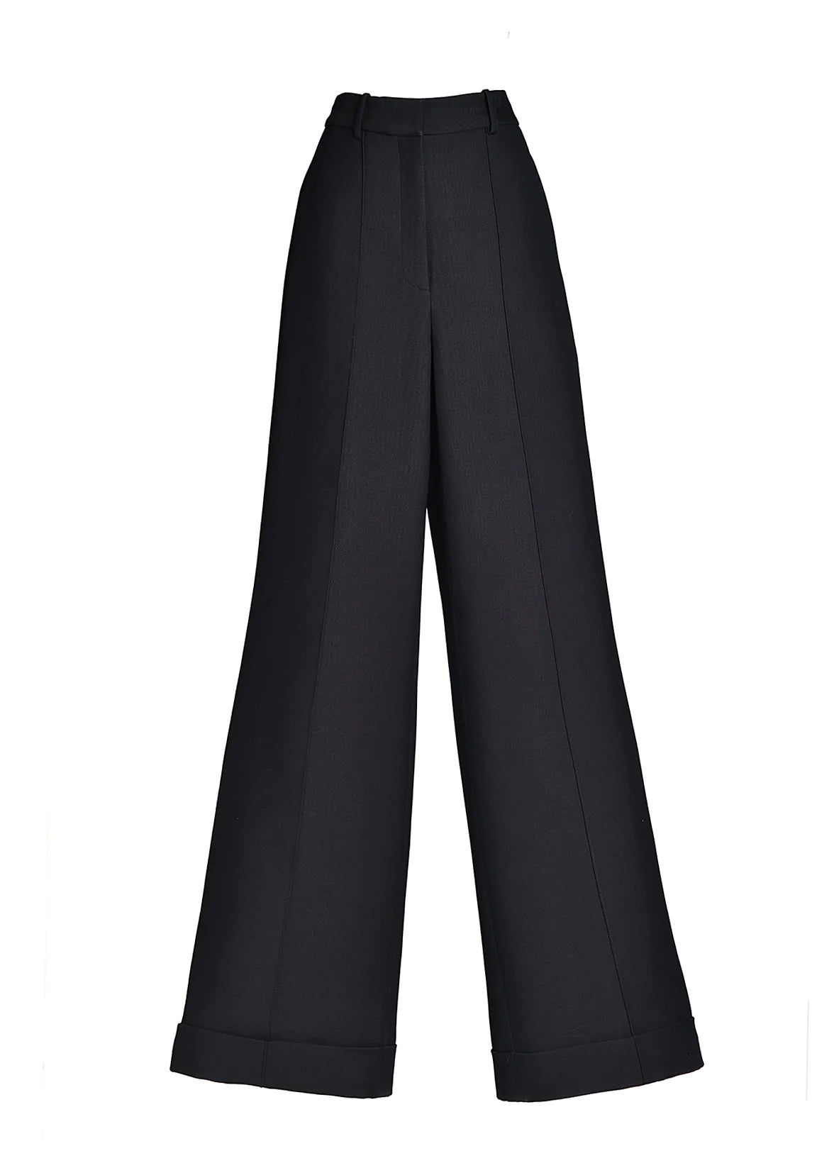 Silk Wool Cuffed Hem Wide Leg Trouser - Black