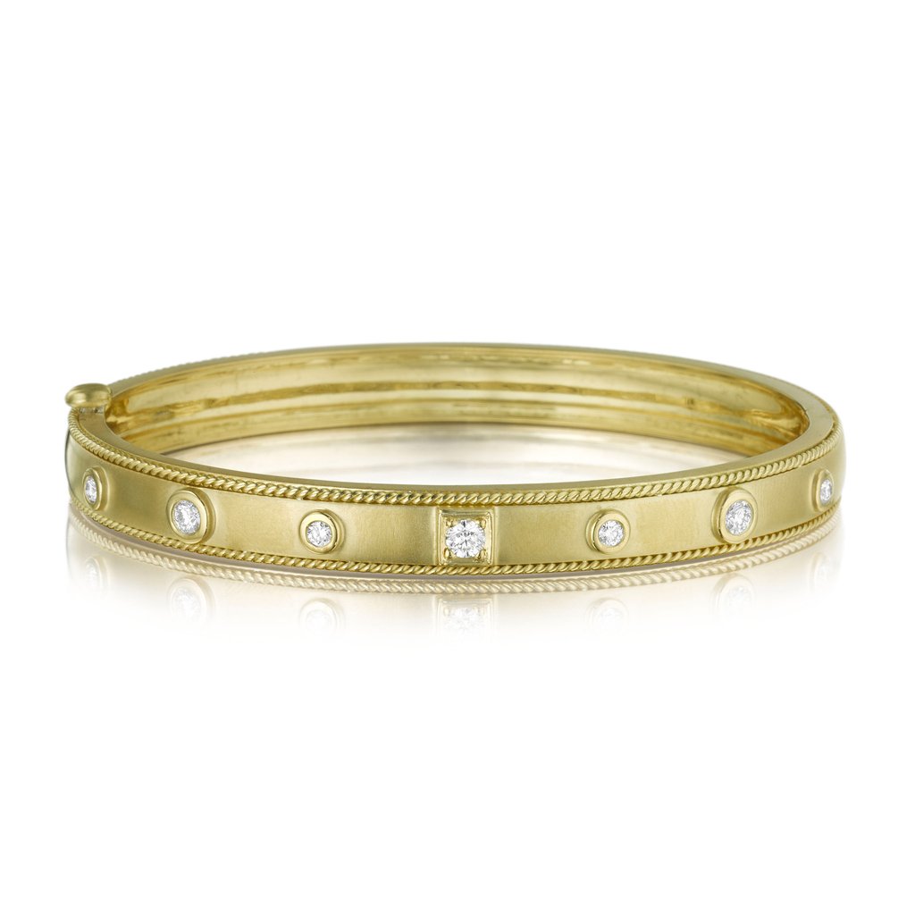 Round & Square Diamond Stacking Bangle - Yellow Gold