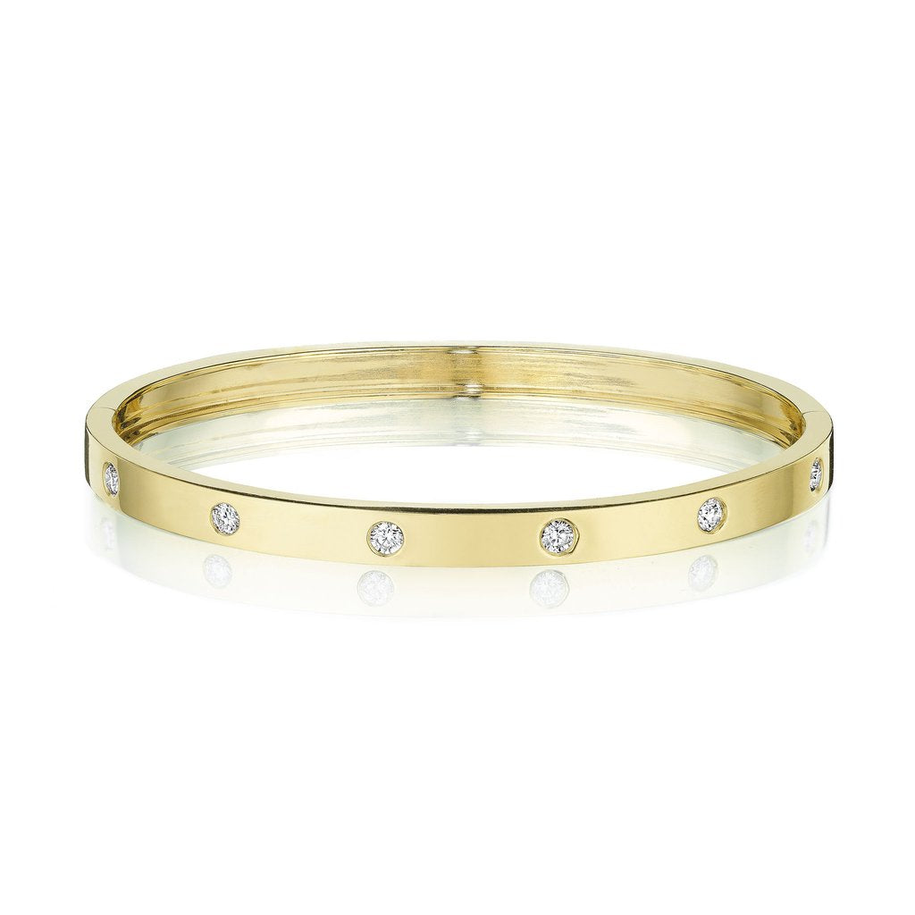 Round Station Diamond Bangle - Yellow Gold