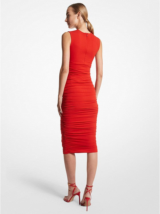 Stretch Matte Jersey Ruched Sheath Dress - Poppy
