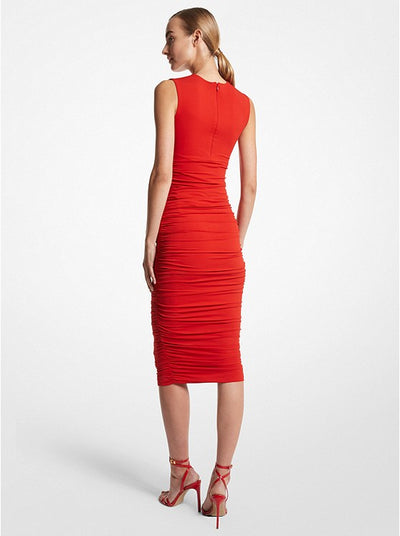 Stretch Matte Jersey Ruched Sheath Dress - Poppy