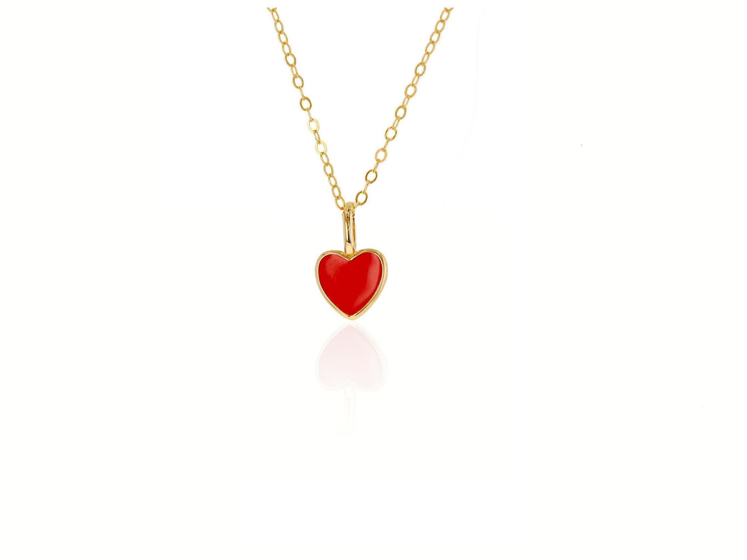 14K Mini Red Heart Charm - Yellow Gold
