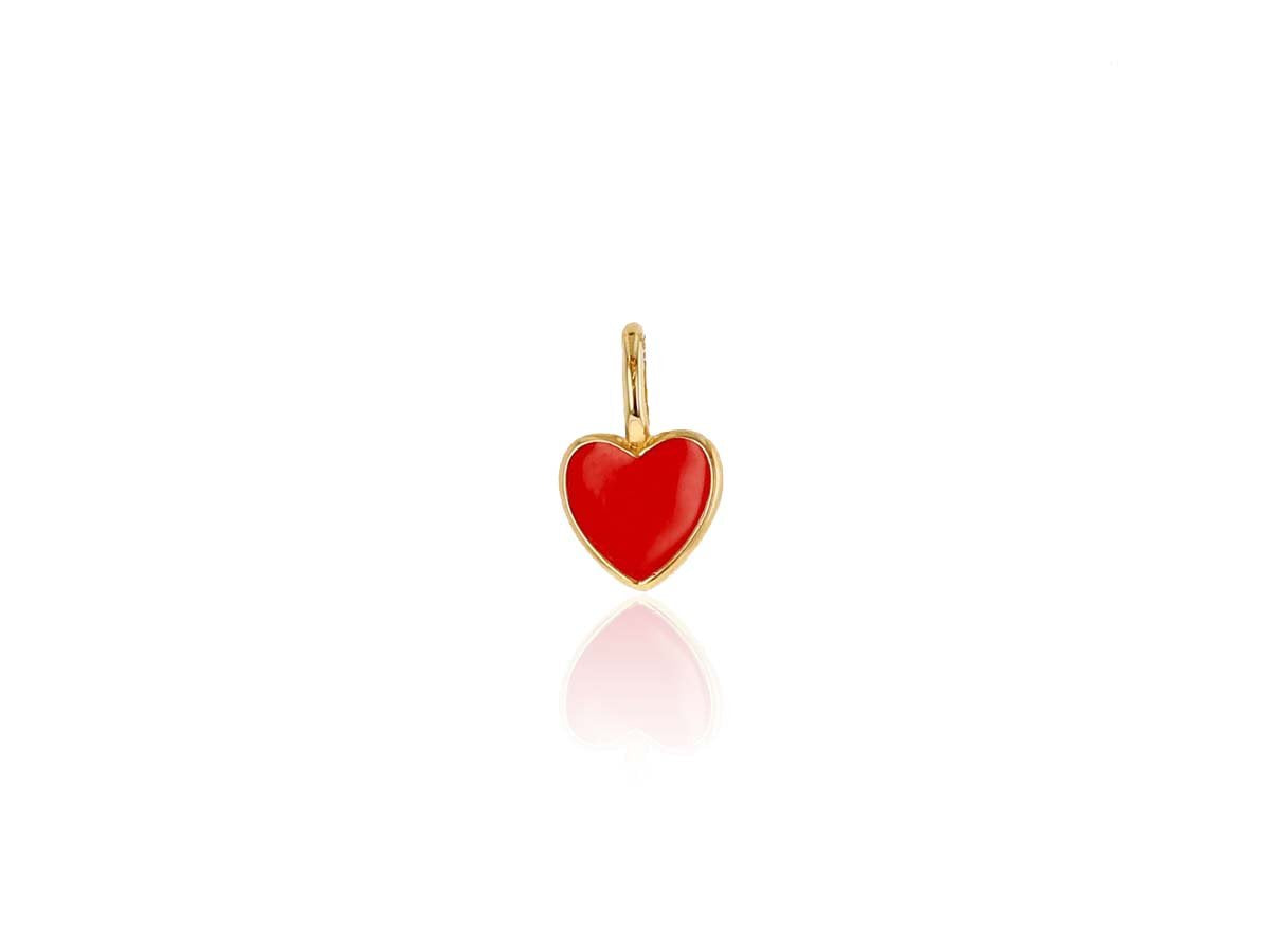 14K Mini Red Heart Charm - Yellow Gold