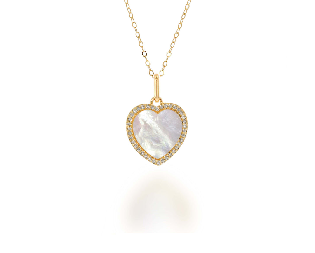 14k Diamond and Mother of Pearl Heart Charm - Yellow Gold