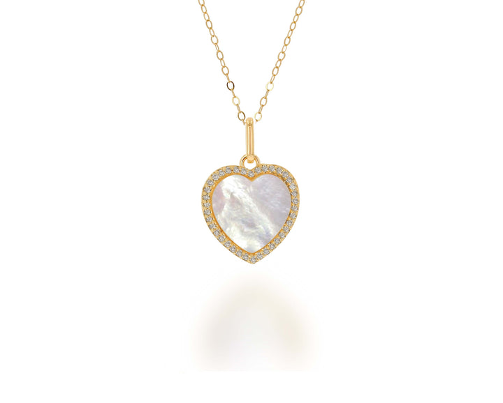 14k Diamond and Mother of Pearl Heart Charm - Yellow Gold