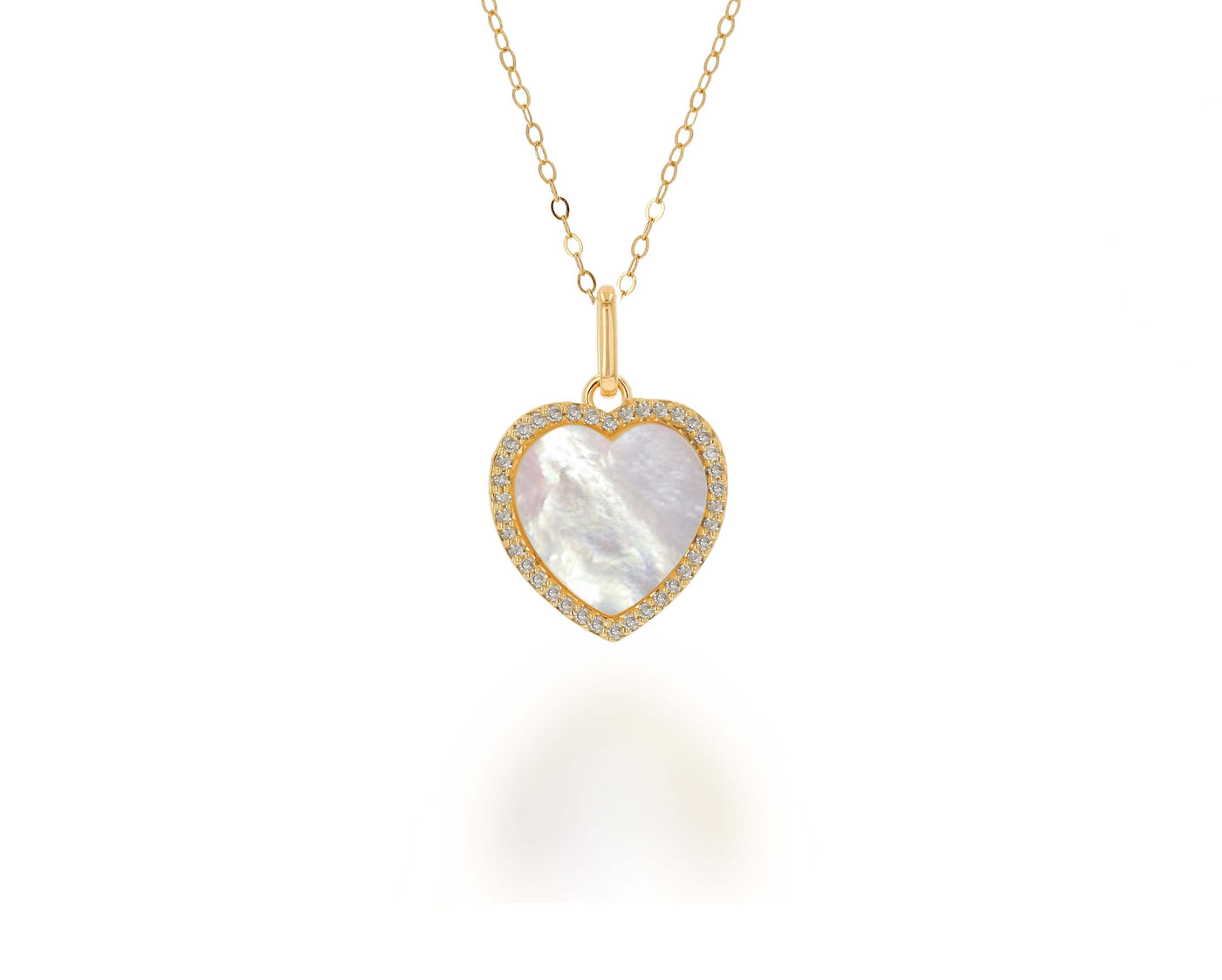 14k Diamond and Mother of Pearl Heart Charm - Yellow Gold