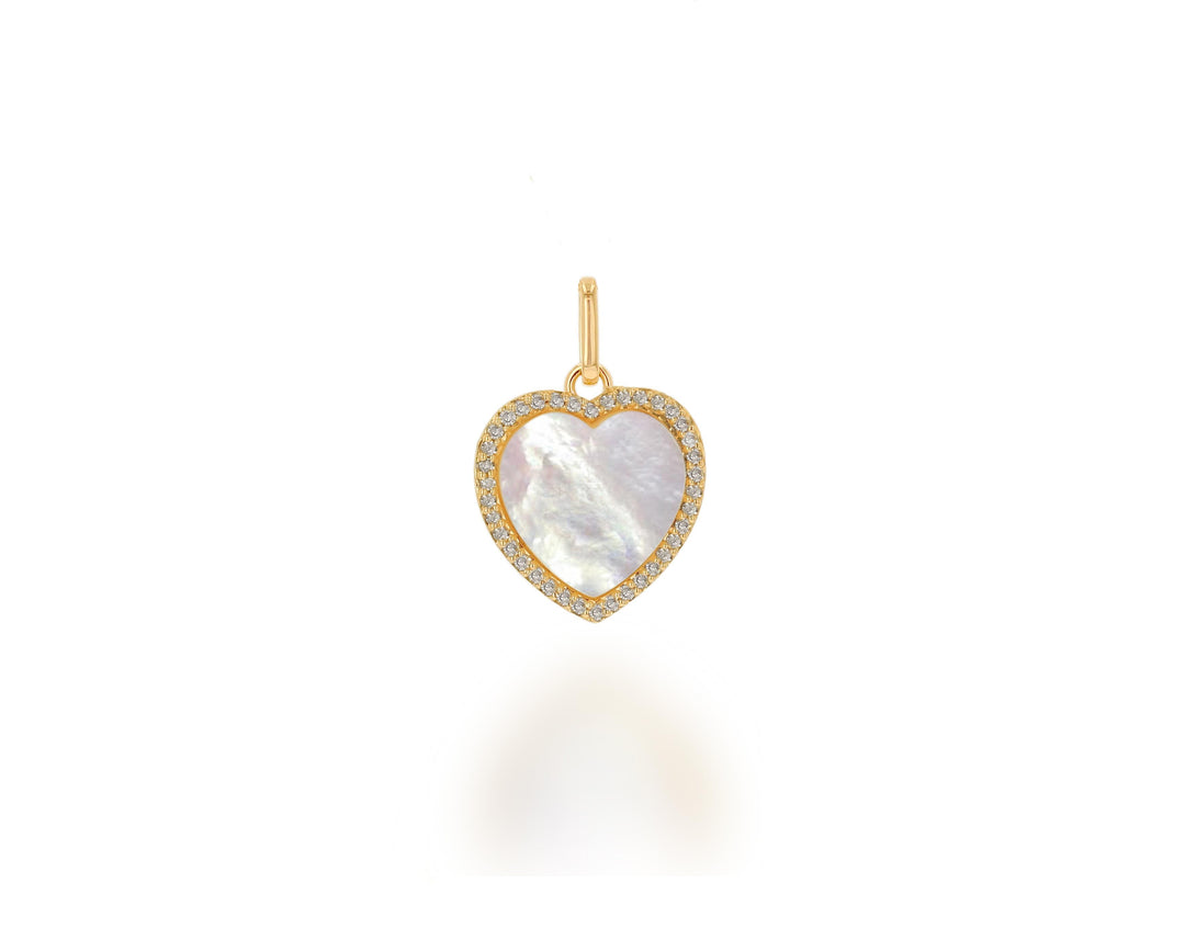14k Diamond and Mother of Pearl Heart Charm - Yellow Gold