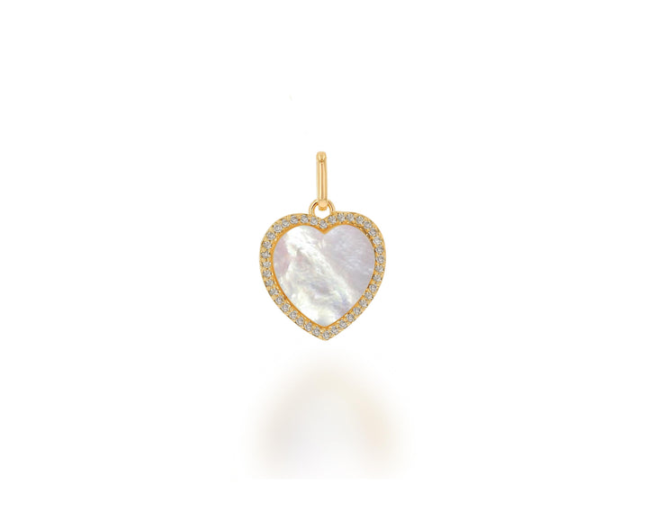 14k Diamond and Mother of Pearl Heart Charm - Yellow Gold
