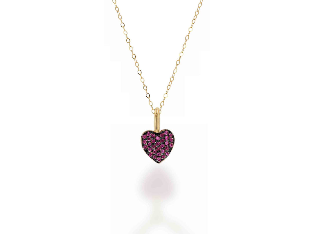 14K Mini Ruby Pave Heart Charm - Yellow Gold