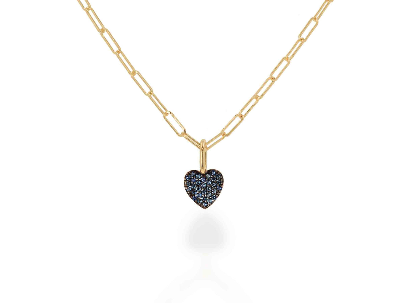 14K Mini Sapphire Pave Heart Charm - Yellow Gold