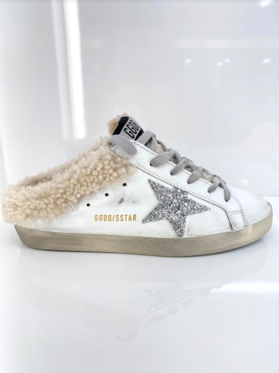 Sabot Sneaker - White/Silver Glitter/Shearling