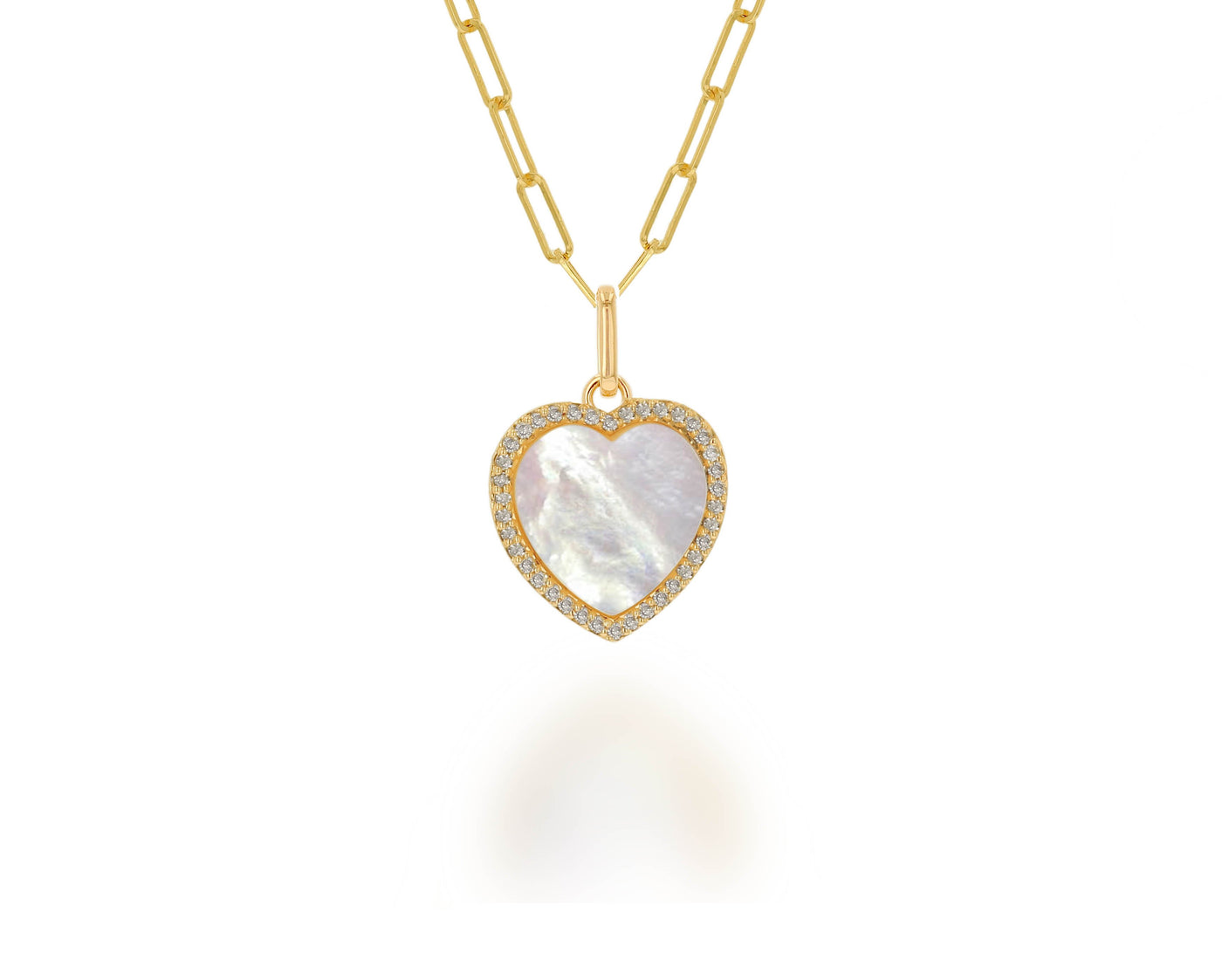 14k Diamond and Mother of Pearl Heart Charm - Yellow Gold