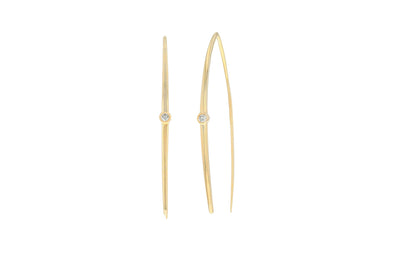 14K Solitaire Diamond Wire Earrings - Yellow Gold