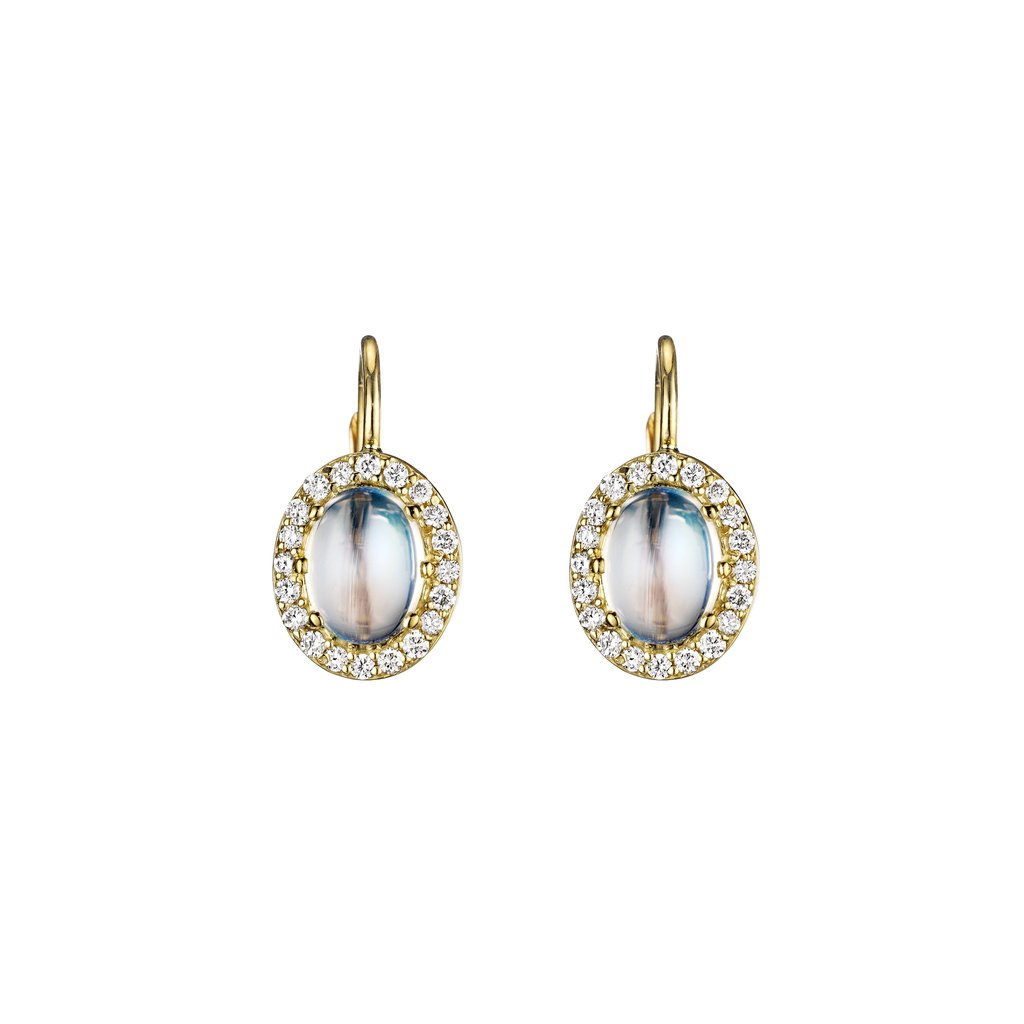 18K Oval Moonstone Earrings - Yellow Gold