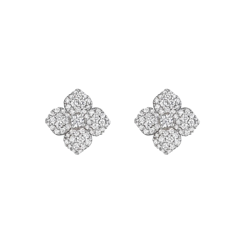 18K Petite Flower Studs - White Gold