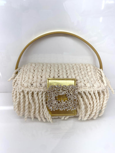 MIA CROCHET FRINGE BAG - ivory