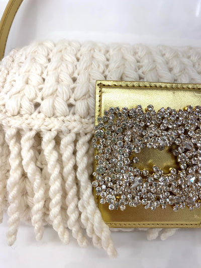 MIA CROCHET FRINGE BAG - ivory