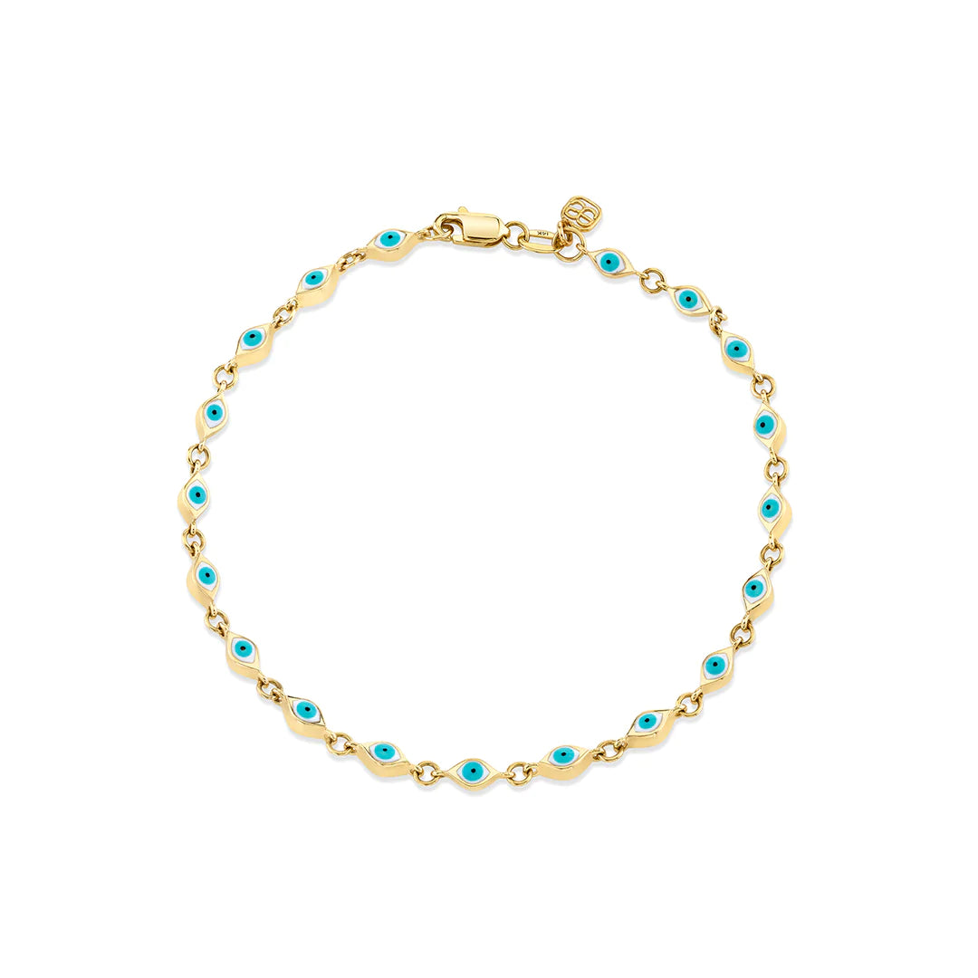 14k GOLD & ENAMEL MINI EVIL EYE BRACELET - Yellow Gold
