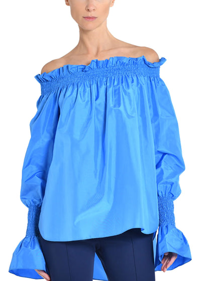Sadé Top In Silk Taffeta - Cerulean