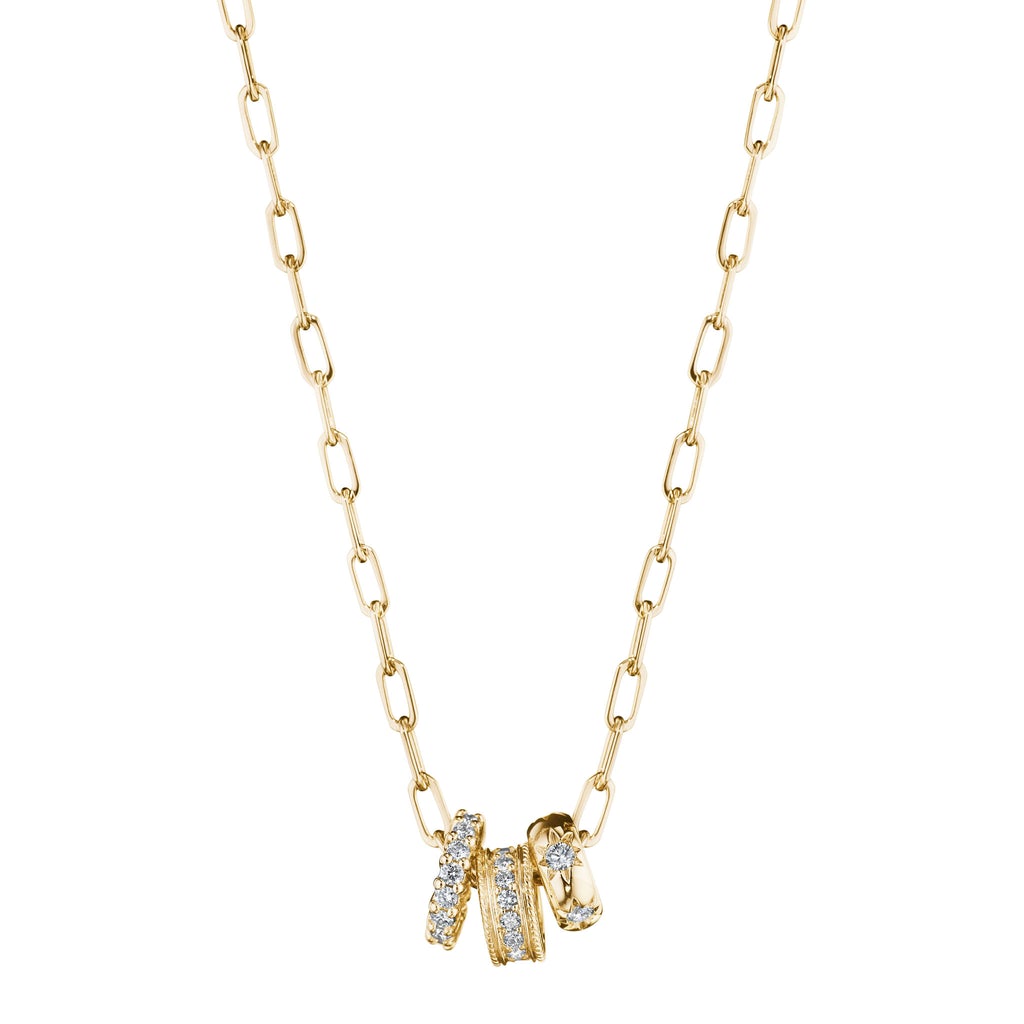3 Ring Charm Necklace - Yellow Gold