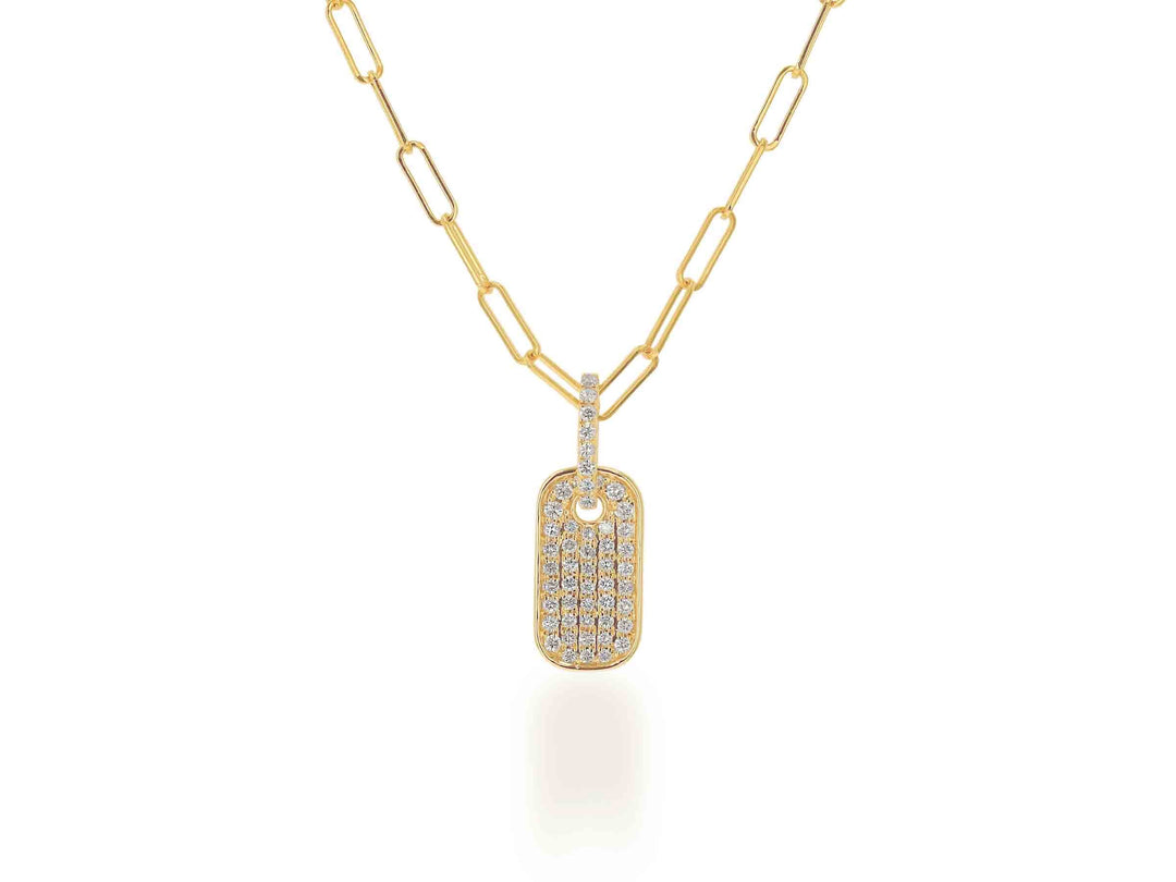 14K Mini Pave Dog Tag Charm - Yellow Gold