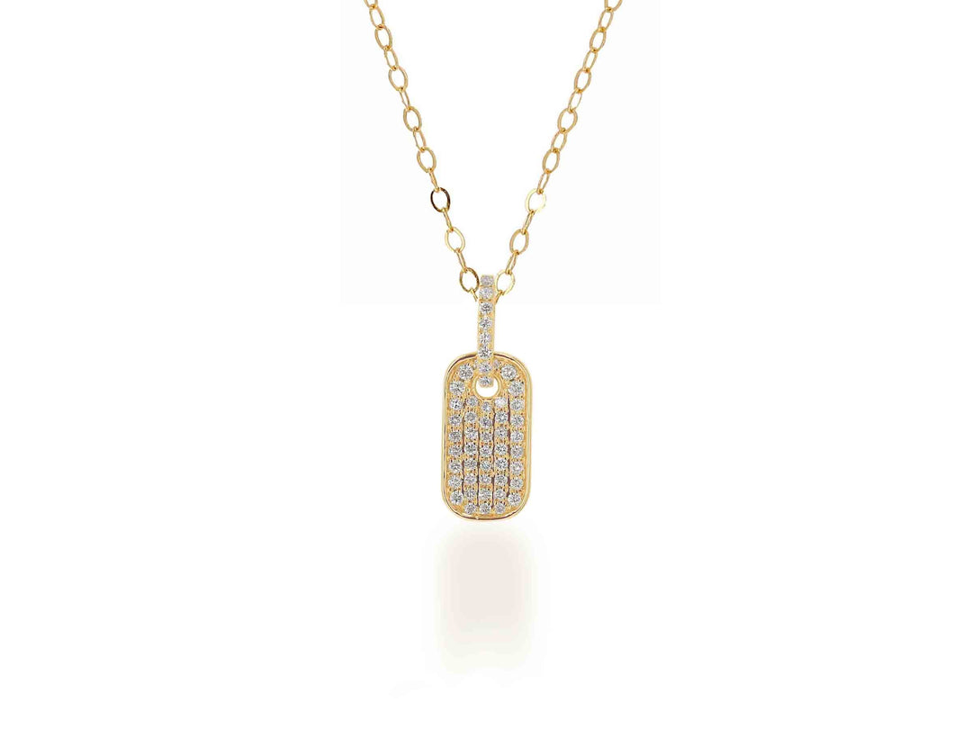 14K Mini Pave Dog Tag Charm - Yellow Gold