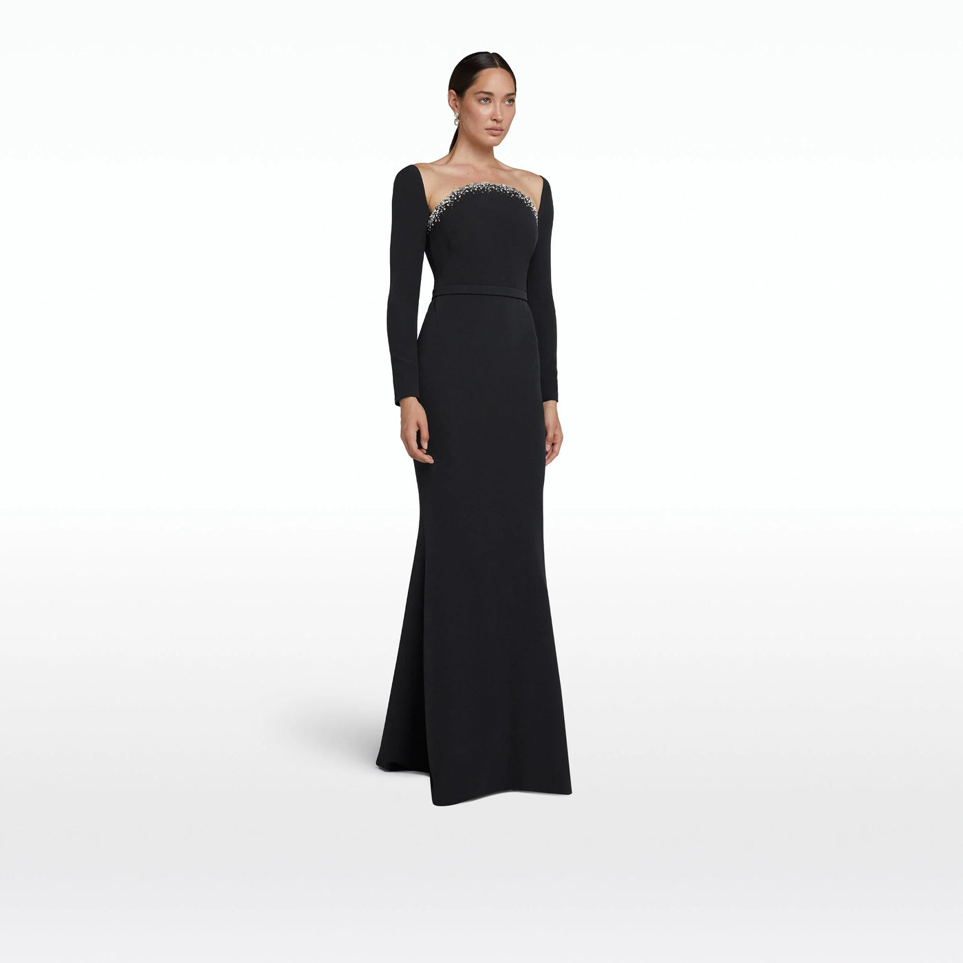 Heidi Embroidered Long Dress - Black