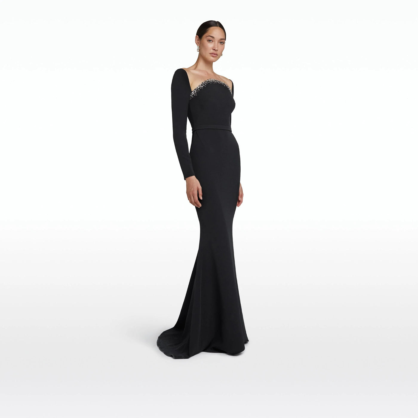 Heidi Embroidered Long Dress - Black