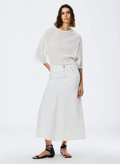 Denim Godet Midi Skirt - White