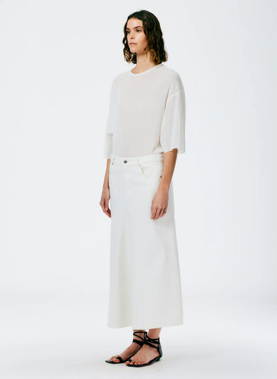 Denim Godet Midi Skirt - White
