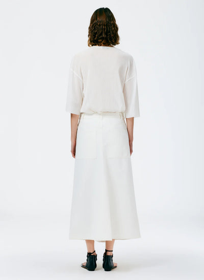 Denim Godet Midi Skirt - White